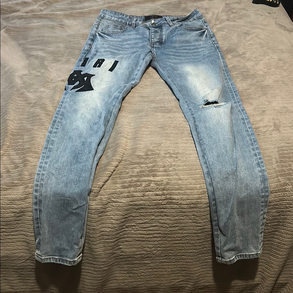 Men's Light Blue Distressed Jeans